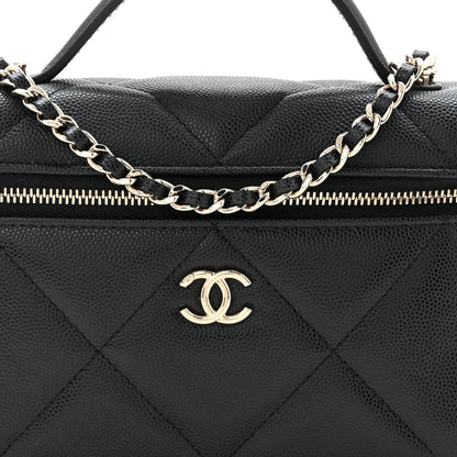 Caviar Quilted Top Handle Slim Vanity With Chain Black