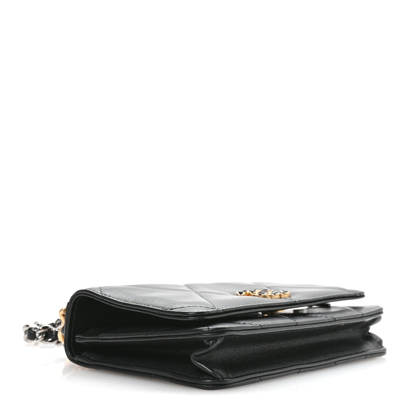 Lambskin Quilted Chanel 19 Wallet On Chain WOC Black