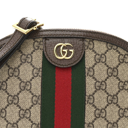 GG Supreme Monogram Textured Dollar Calfskin Web Small Ophidia Dome Shoulder Bag Beige Ebony New Acero