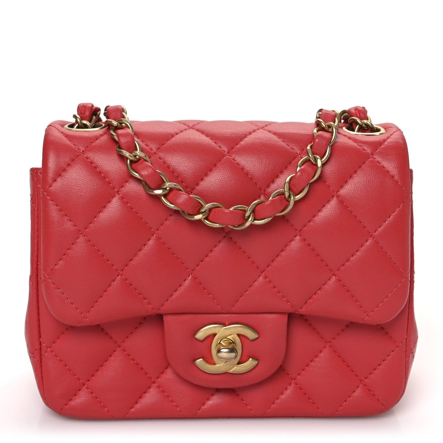 Lambskin Quilted Mini Square Flap Red