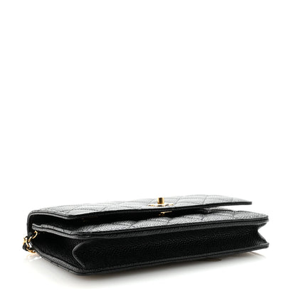 Caviar Quilted CC Turnlock Wallet On Chain WOC Black