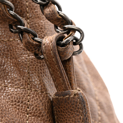 Distressed Glazed Caviar Quilted Large Elastic Tote Brown