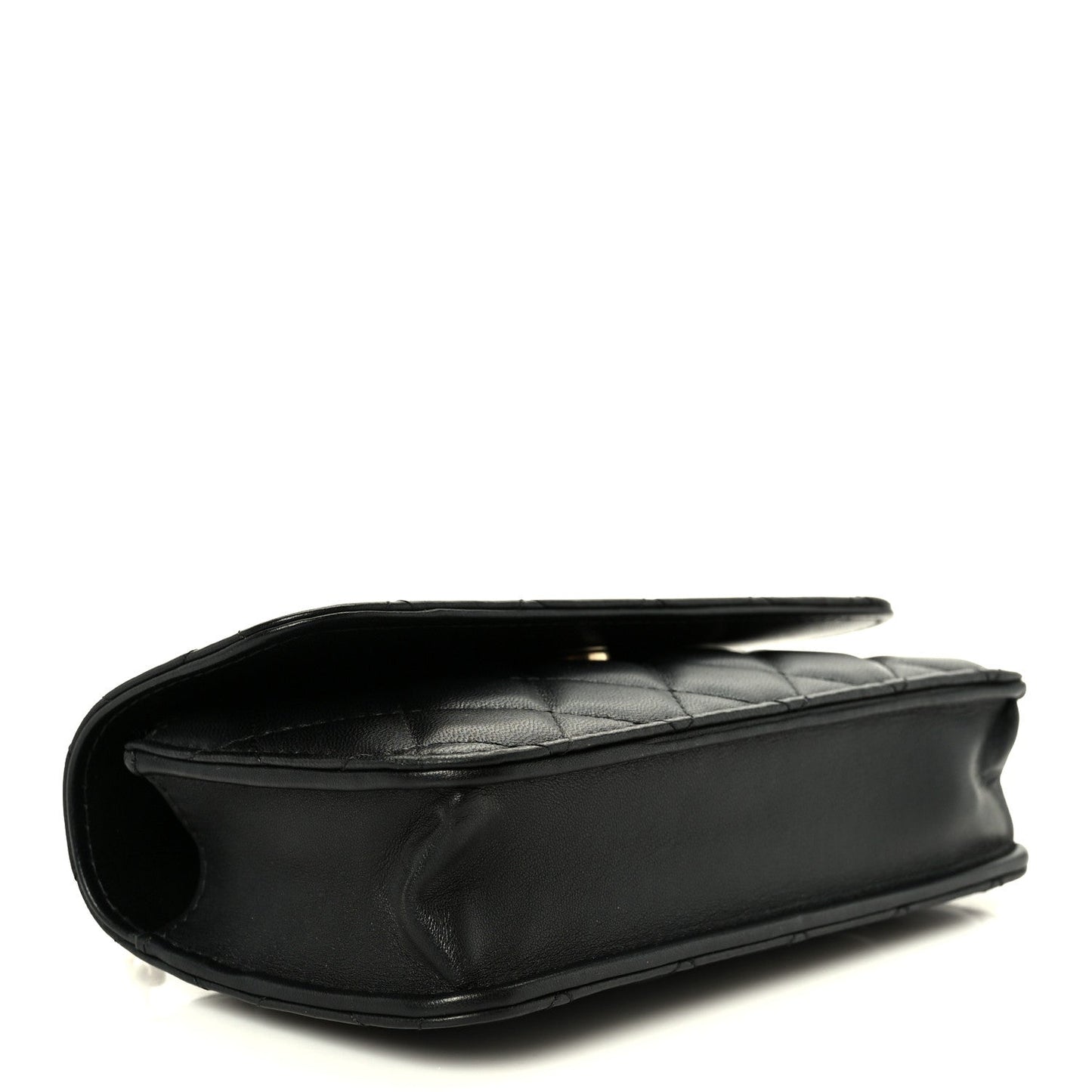 Lambskin Quilted Sweet Camellia Flap Phone Holder With Chain Black