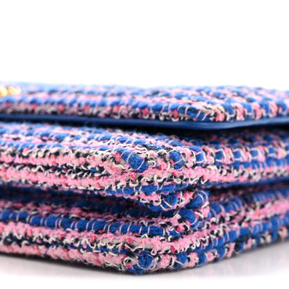 Tweed Quilted Chanel 19 Wallet On Chain WOC Blue Pink