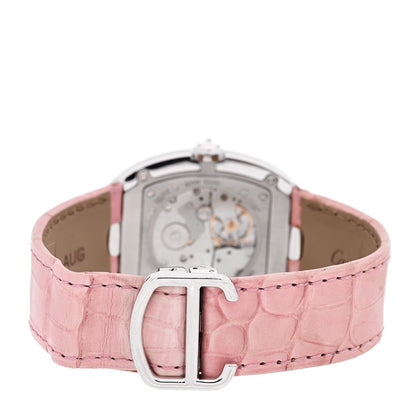 18K White Gold Alligator Diamond Bezel 33mm Baignoire Manual Winding Watch Pink