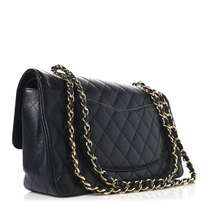 Caviar Quilted Medium Double Flap Black