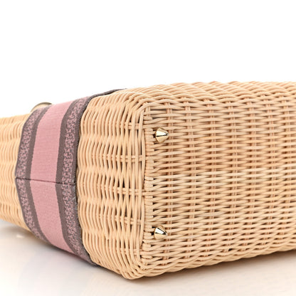Wicker Oblique Medium Lady Dior Bag Pink Grey