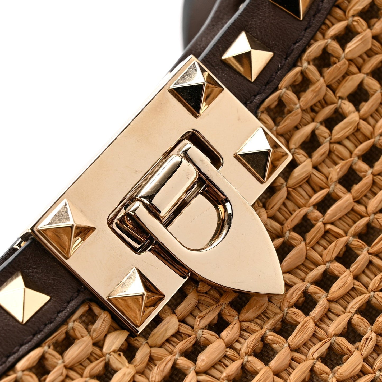 Synthetic Raffia Calfskin Rockstud Small Garden Tote Bag Tobacco Cacao