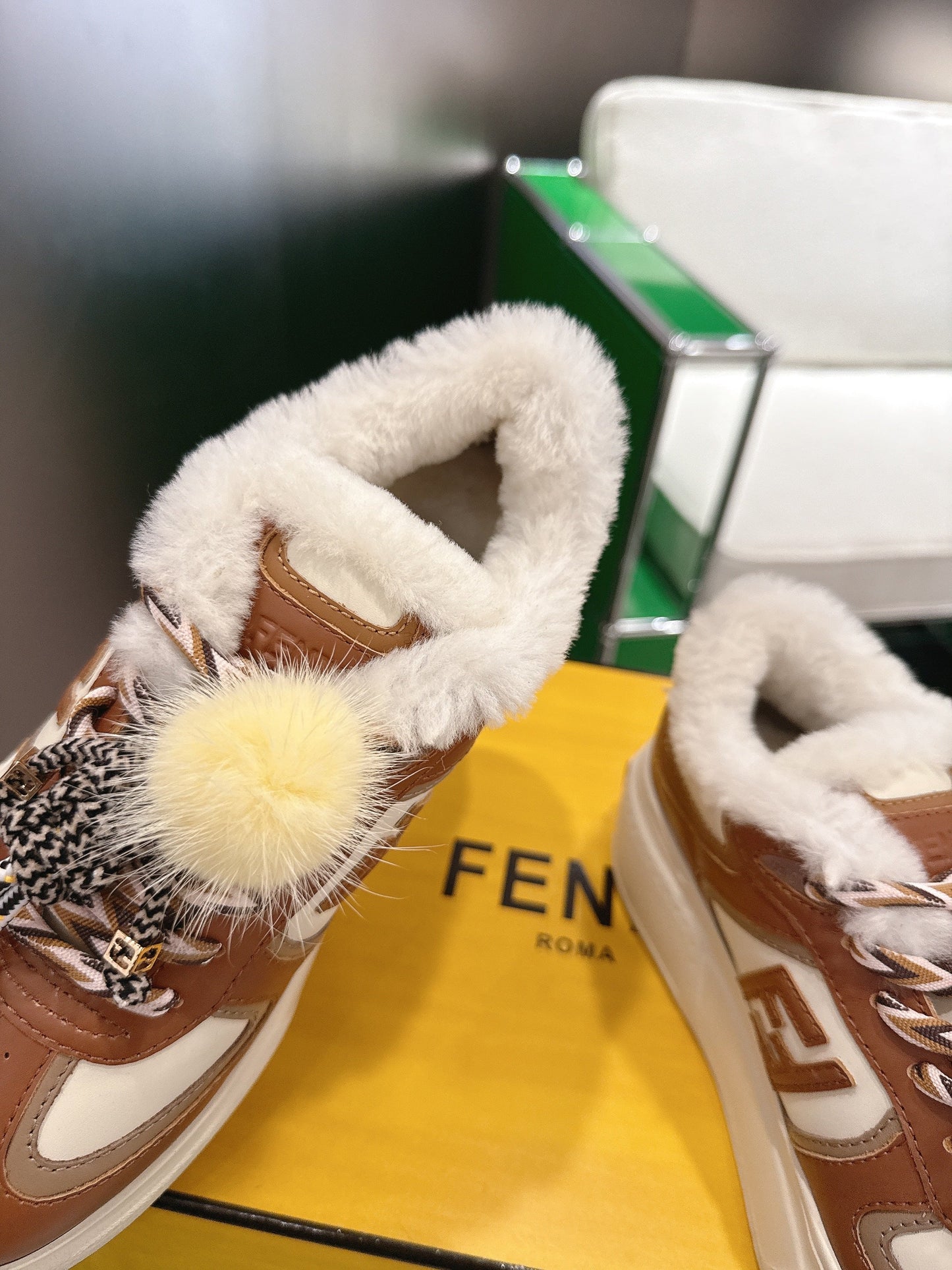 Fendi 2025 Match Platform Sneakers Brown Leather Wool 562580