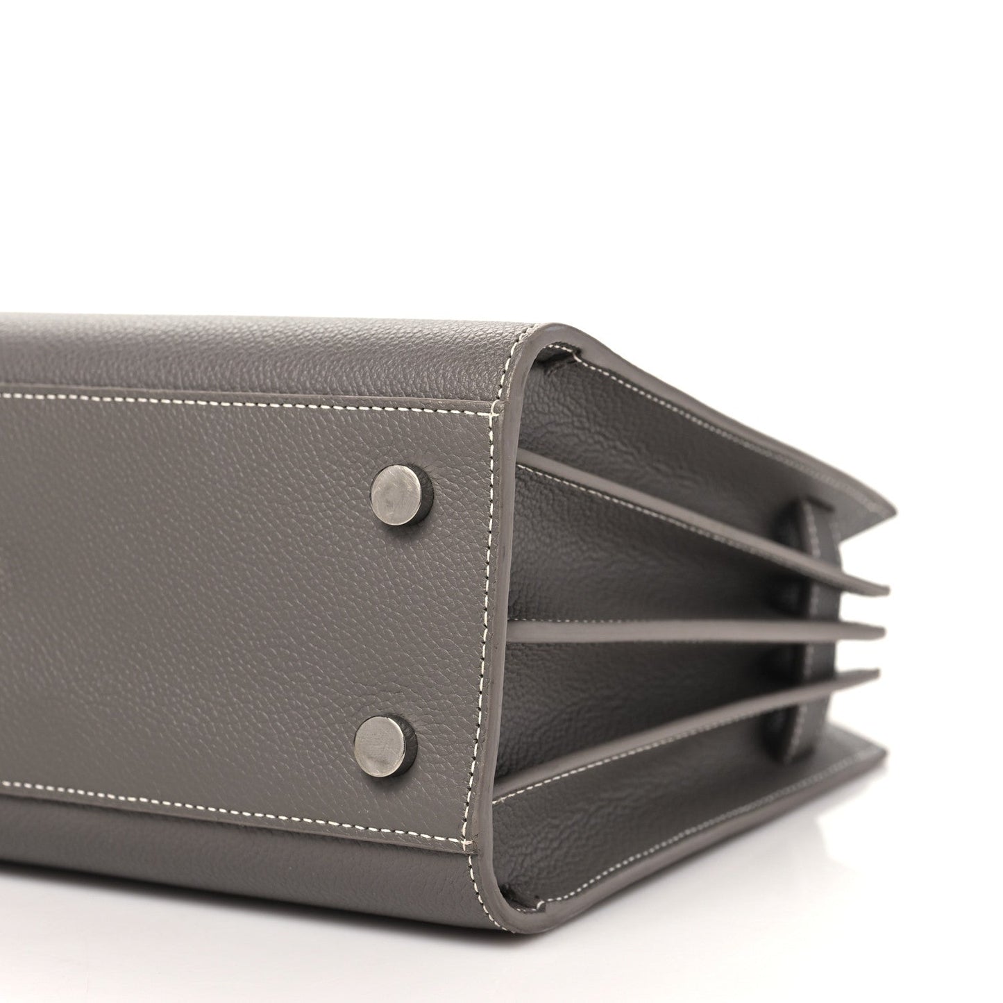 Grained Calfskin Topstitch Baby Sac De Jour Fog