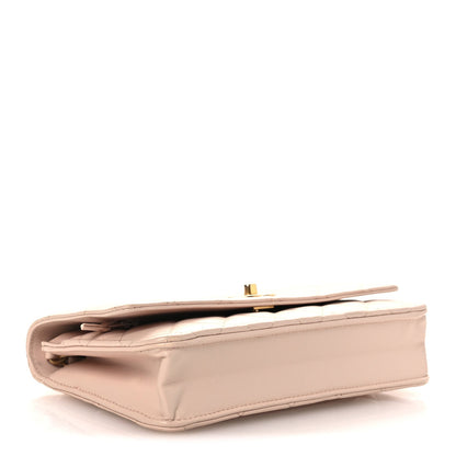 Lambskin Quilted CC Pearl Crush Wallet on Chain WOC Light Pink