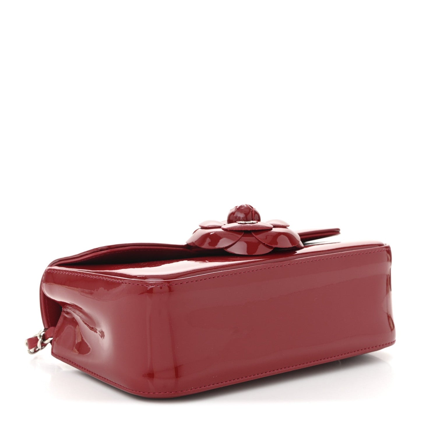 Patent Calfskin Small Camellia Flap Red