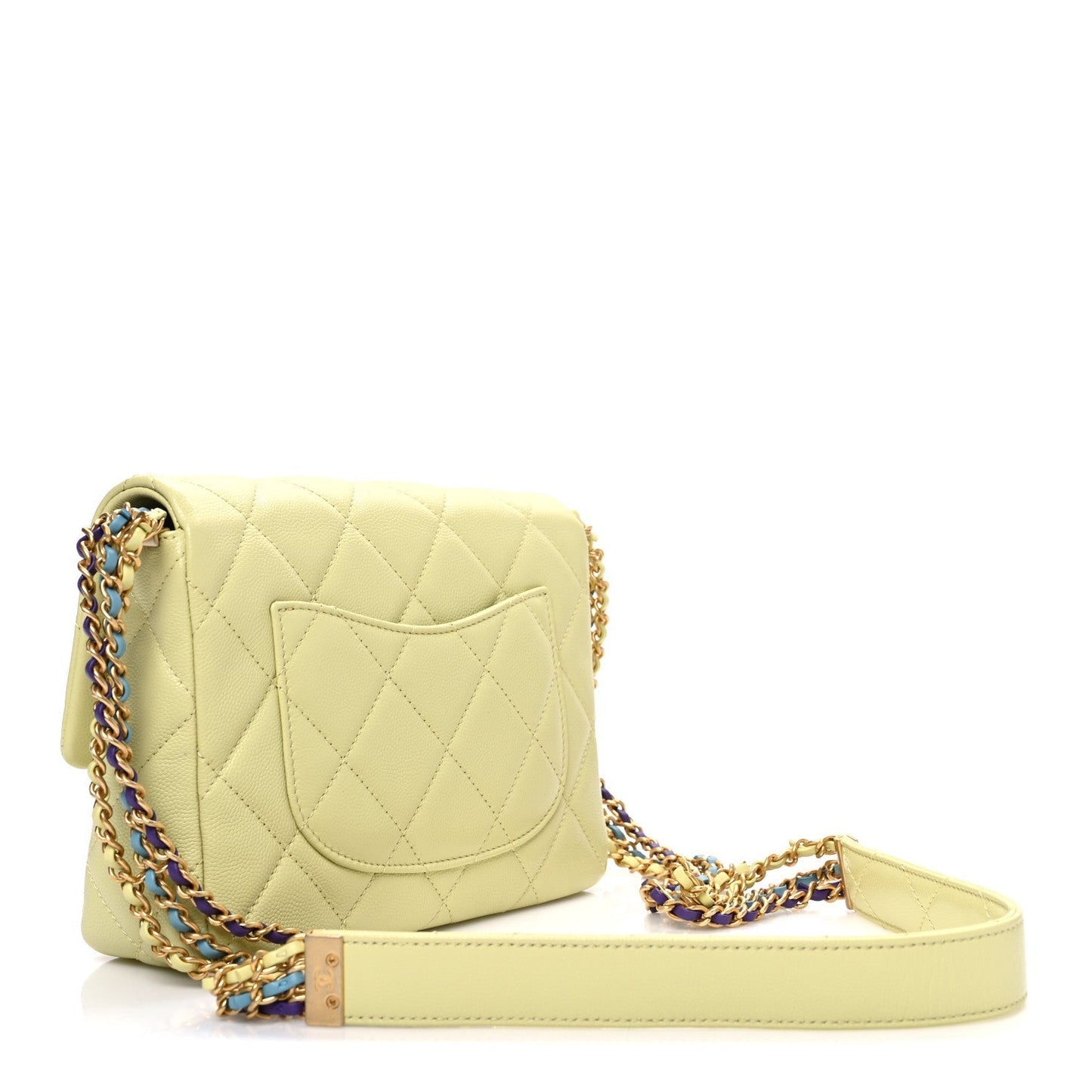 Shiny Caviar Quilted Mini Chain Messenger Flap Bag Yellow