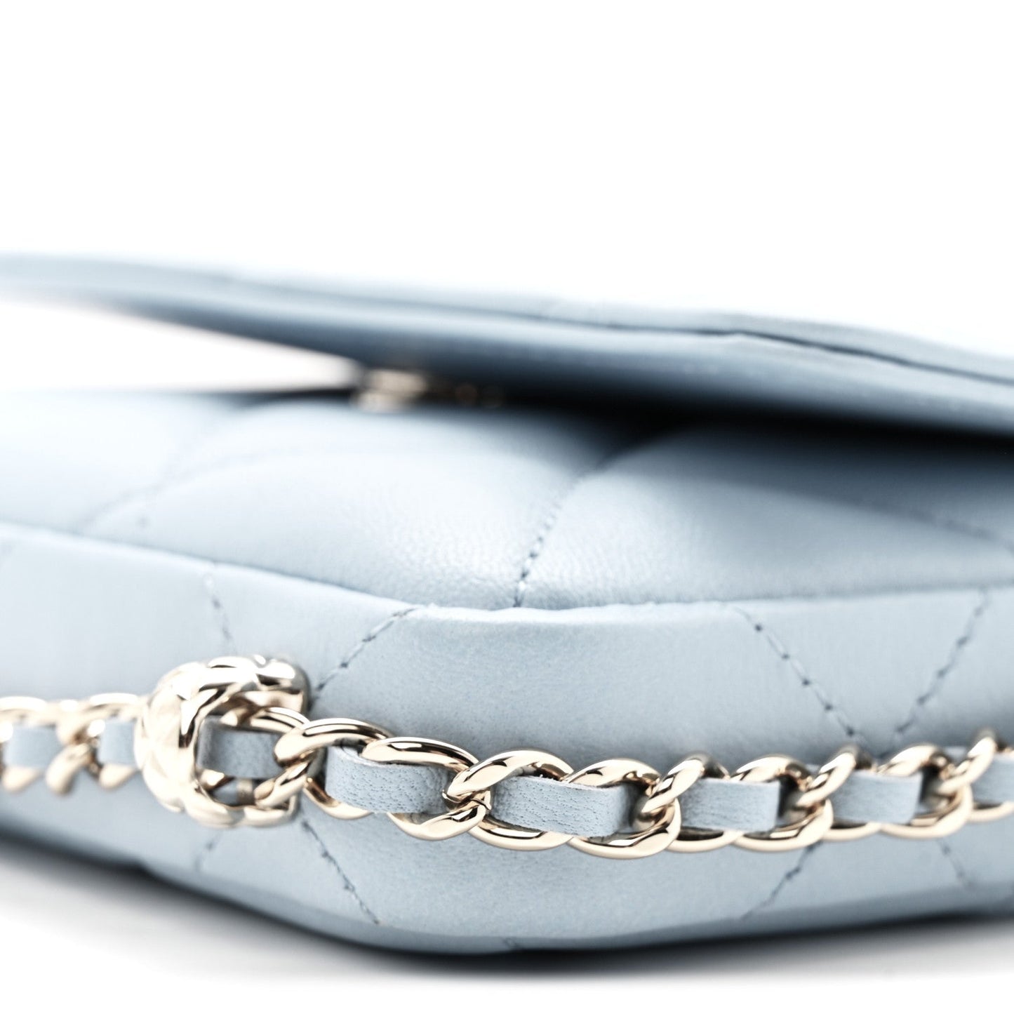 Lambskin Quilted Chain Around Coin Purse With Chain Light Blue