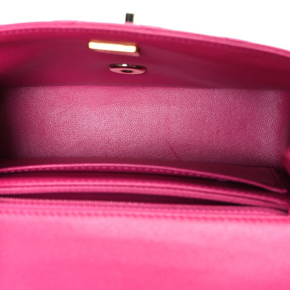 Lambskin Quilted Mini Crystal Top Handle Rectangular Flap Dark Pink