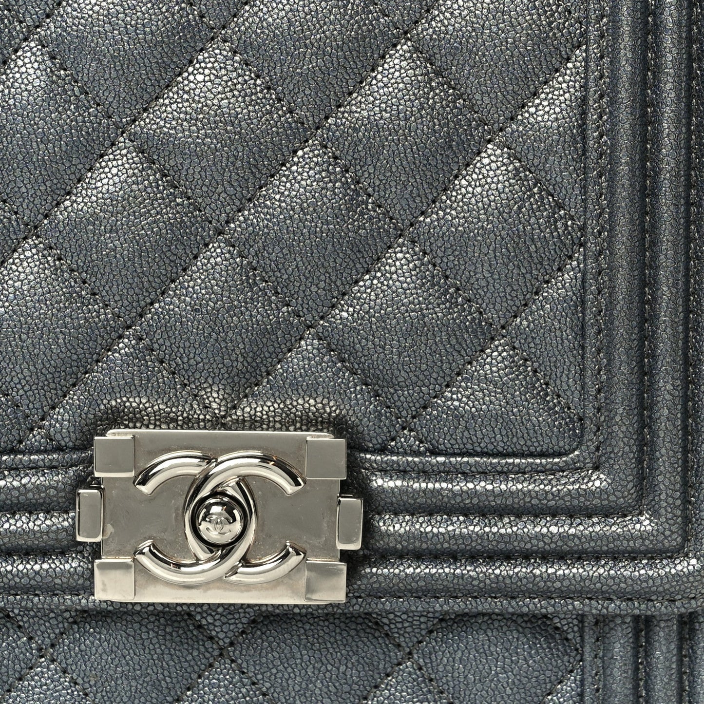 Iridescent Caviar Quilted North South Boy Flap Silver