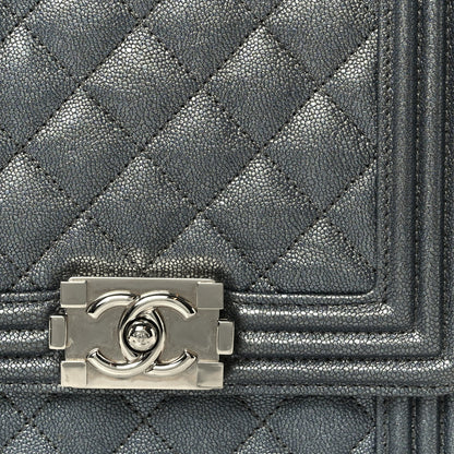 Iridescent Caviar Quilted North South Boy Flap Silver