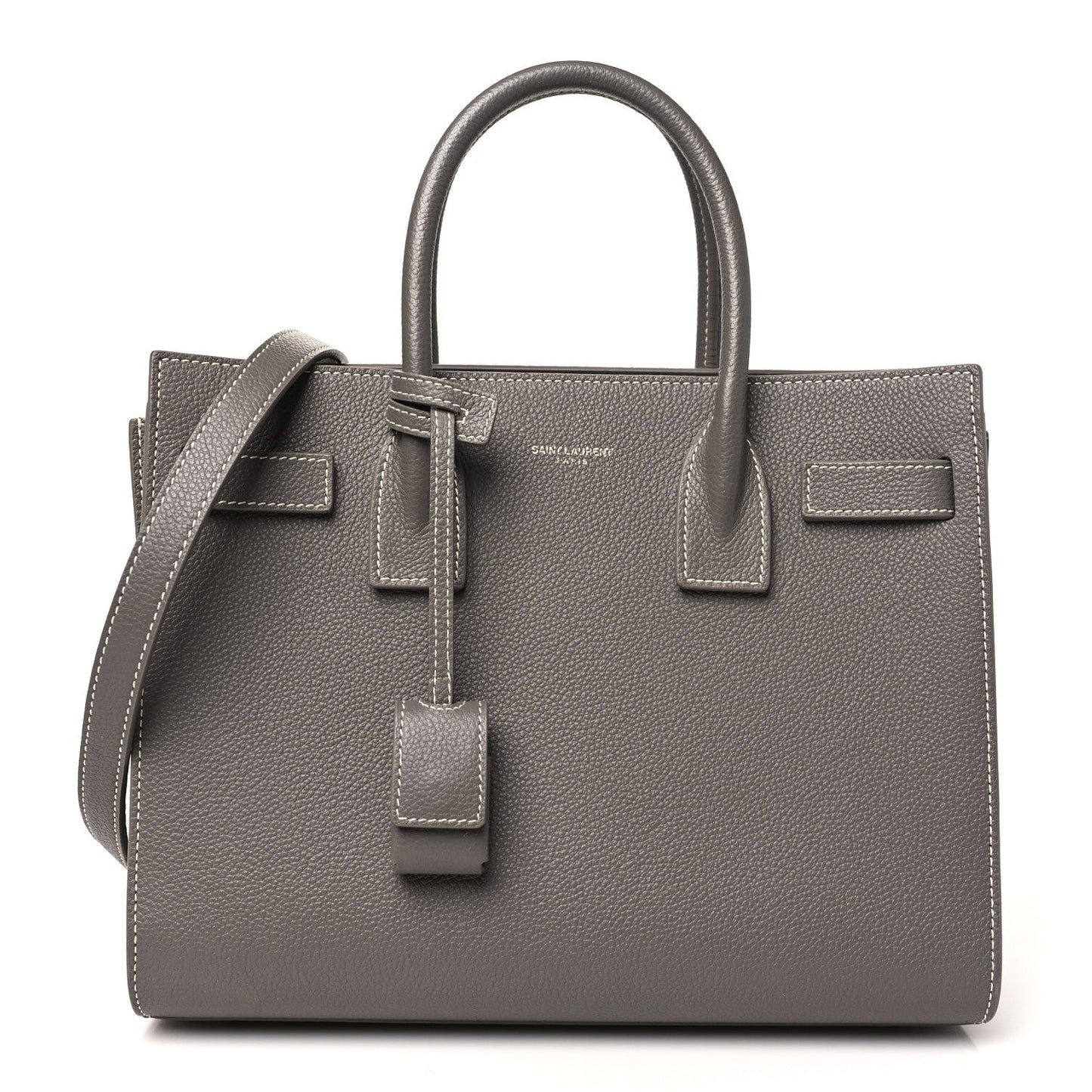 Grained Calfskin Topstitch Baby Sac De Jour Fog