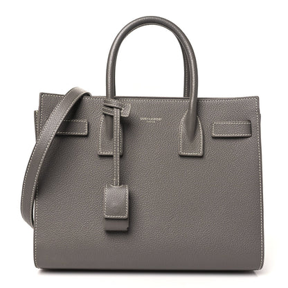 Grained Calfskin Topstitch Baby Sac De Jour Fog