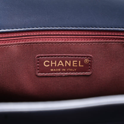 Lambskin Stitched Medium Around The Corner Shopping Tote Deep Marine