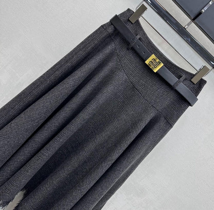 Miu Miu 2026 Asymmetrical Skirt With A Belted Waist Gray Polyester