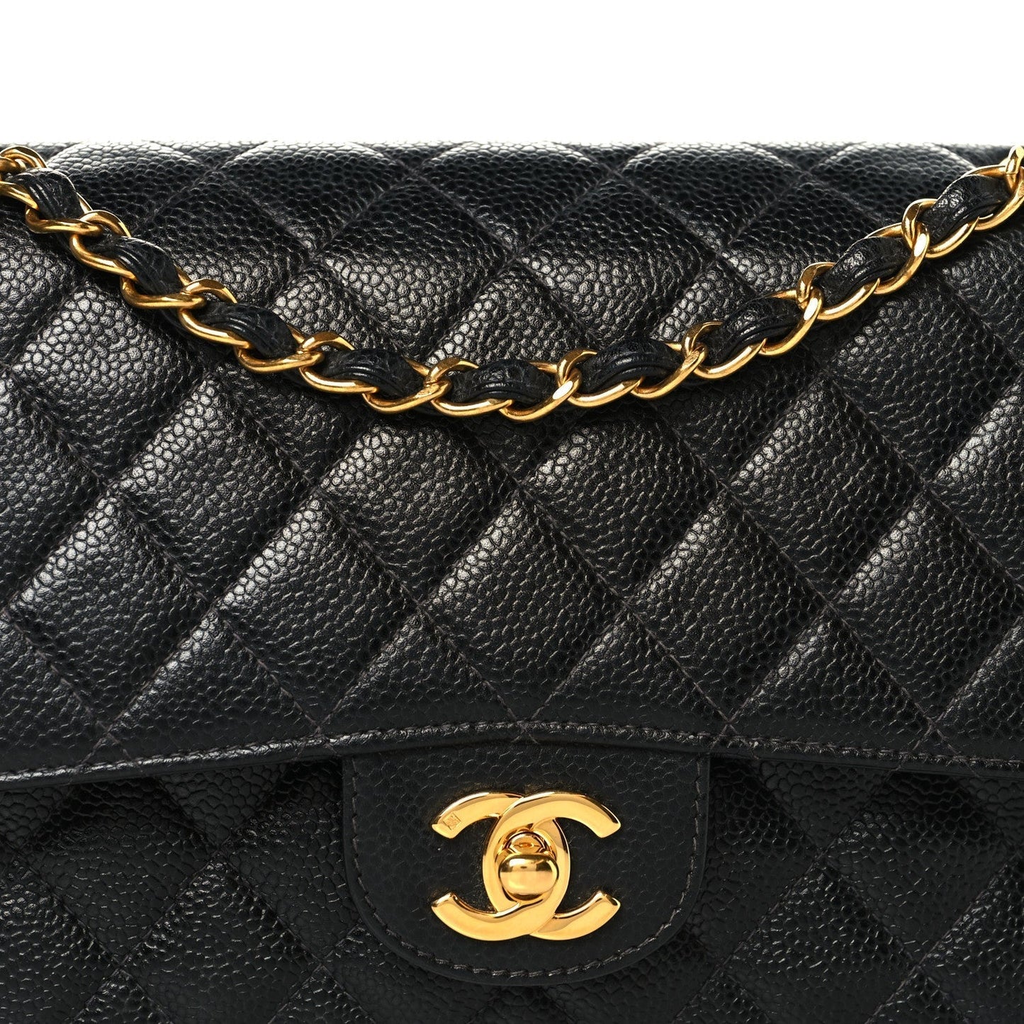 Caviar Quilted Medium Double Flap Black