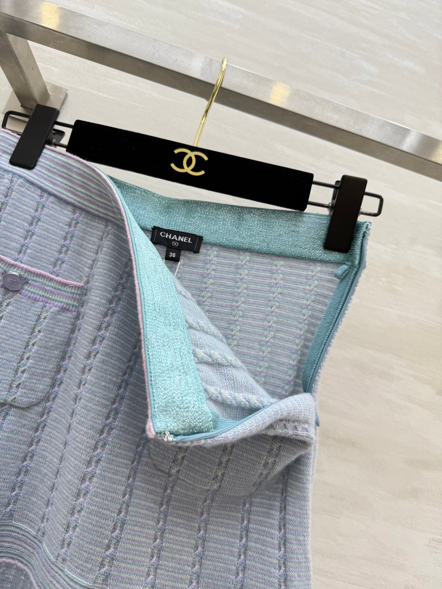 CC 25B Multicolor Pocket Knitted Skirt Light Blue Cashmere