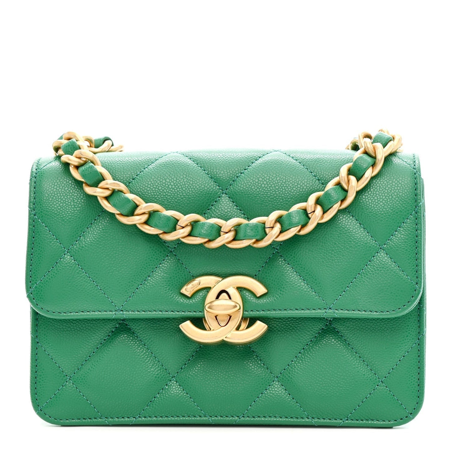 Caviar Quilted Mini CC Flap Green