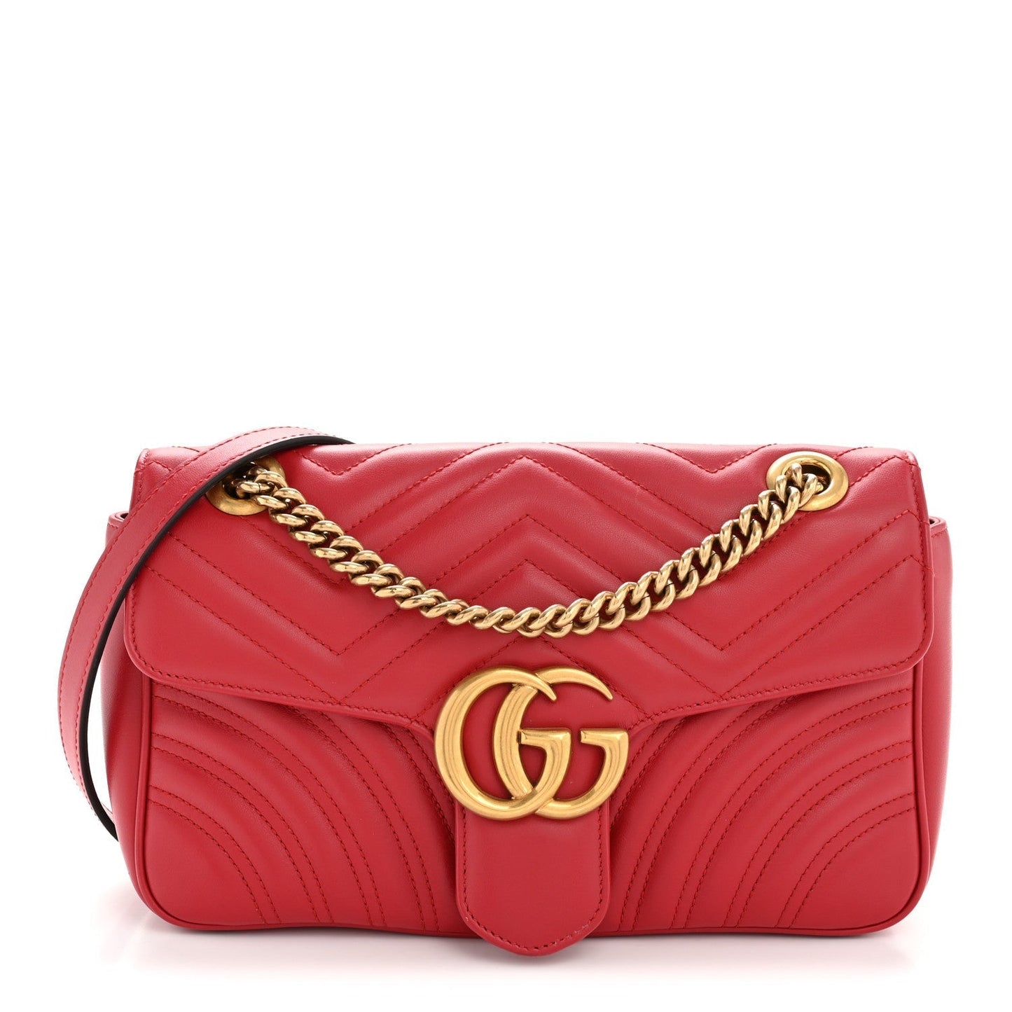 Calfskin Matelasse Small GG Marmont Shoulder Bag Hibiscus Red