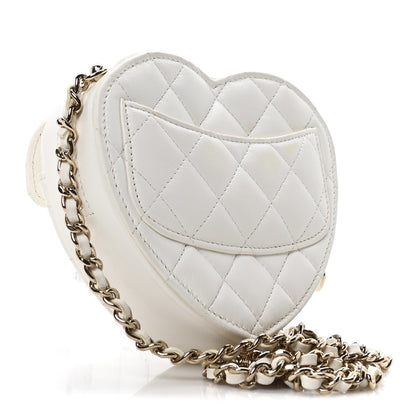 Lambskin Quilted CC In Love Heart Clutch With Chain White