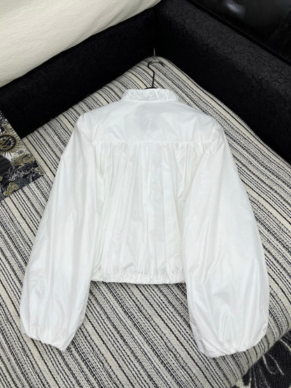 Moncle 25 Stand-Up Collar Double Zip Jacket White Cotton amd Polyester  267977