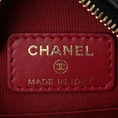 Shiny Goatskin Quilted Chanel 19 Round Clutch With Chain Black
