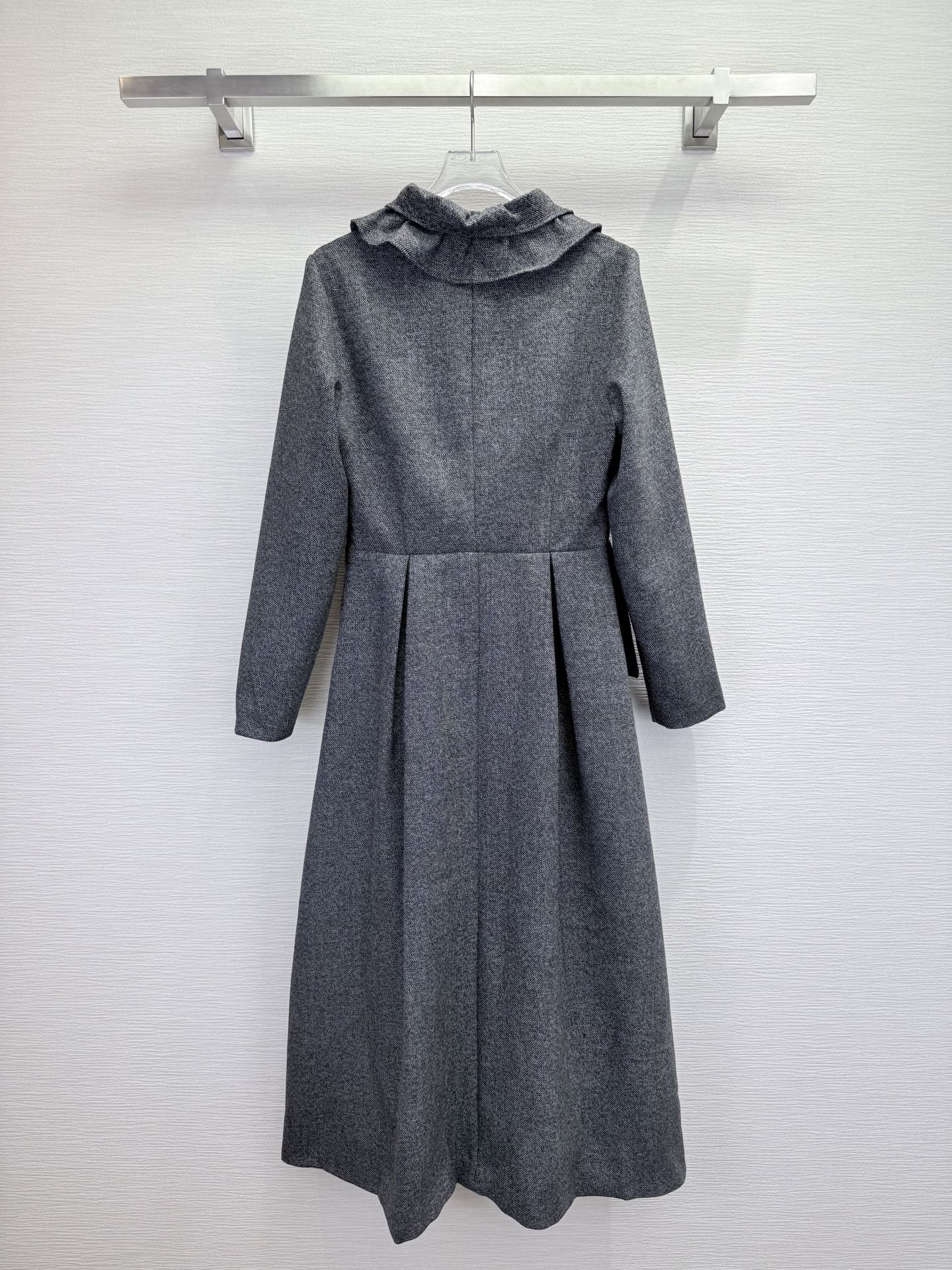 CD 25SS Ruffled V-neck Dress Gray Wool 306506