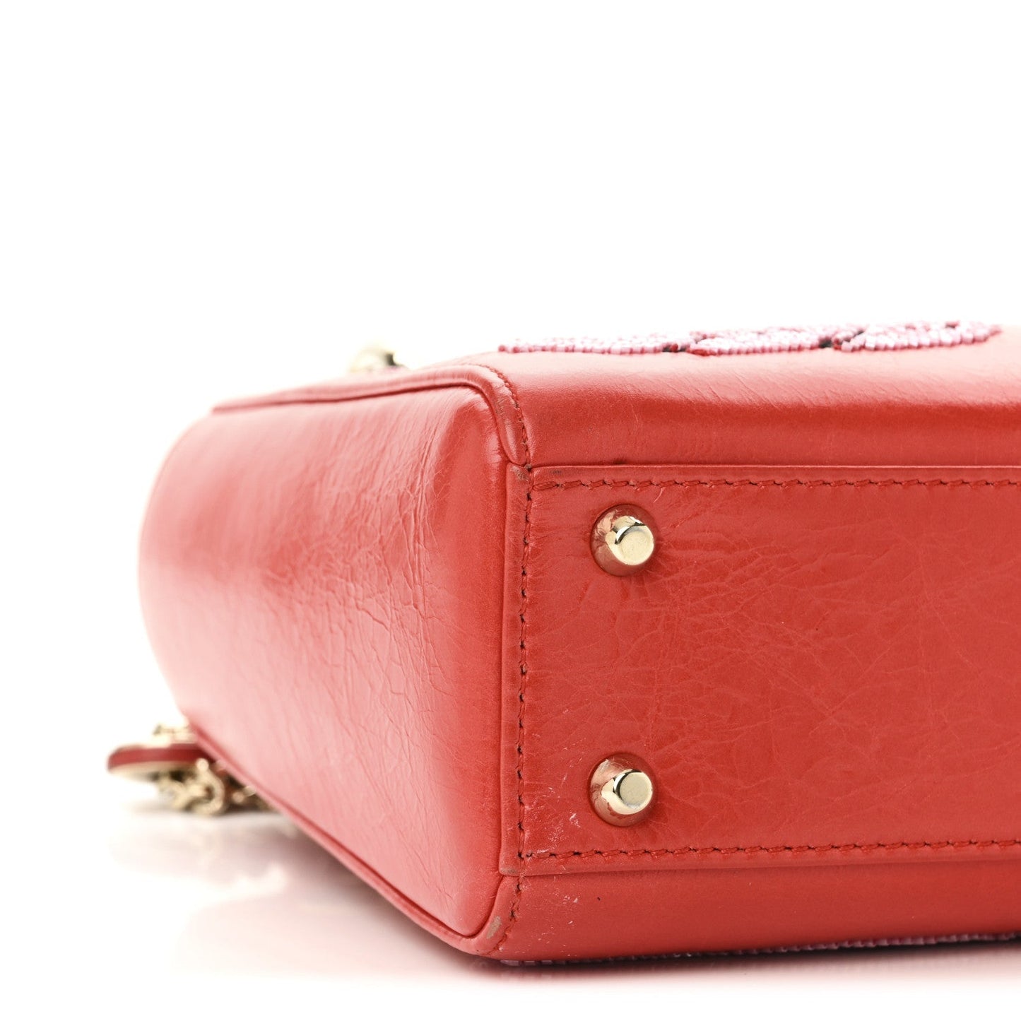 Calfskin Beaded Mini Lady Dior Rouge Multicolor