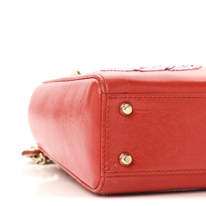 Calfskin Beaded Mini Lady Dior Rouge Multicolor