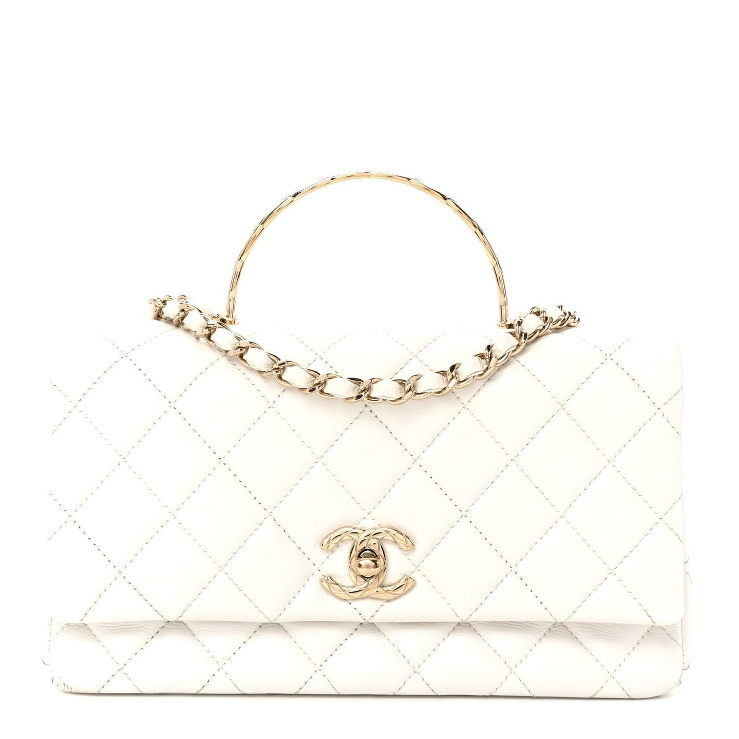 Caviar Quilted Small Top Handle Flap With Chain White