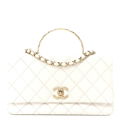 Caviar Quilted Small Top Handle Flap With Chain White