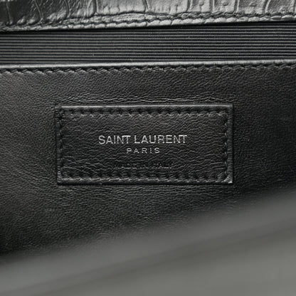 Calfskin Crocodile Embossed Large Classic Monogram Kate Satchel Black