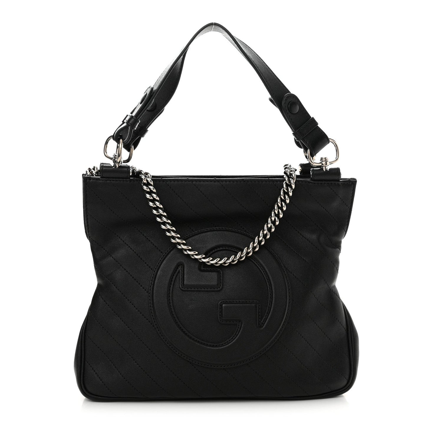 Sakai Be Green Calfskin Diagonal Stitched Small Blondie Tote Black