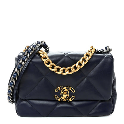 Lambskin Quilted Medium Chanel 19 Flap Navy Blue