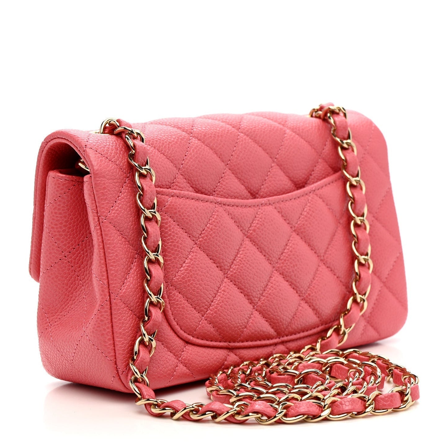 Iridescent Caviar Quilted Mini Rectangular Flap Pink