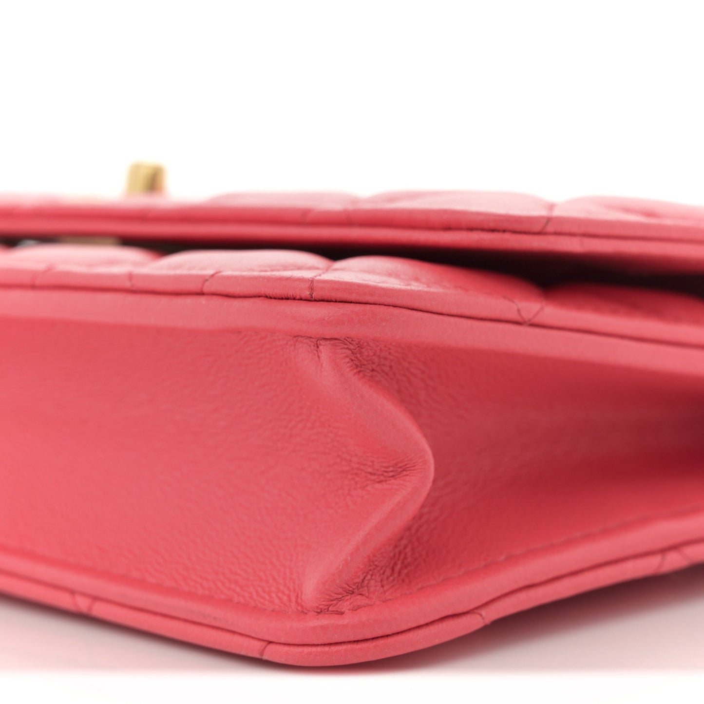 Lambskin Quilted Sweet Camellia Wallet On Chain WOC Coral