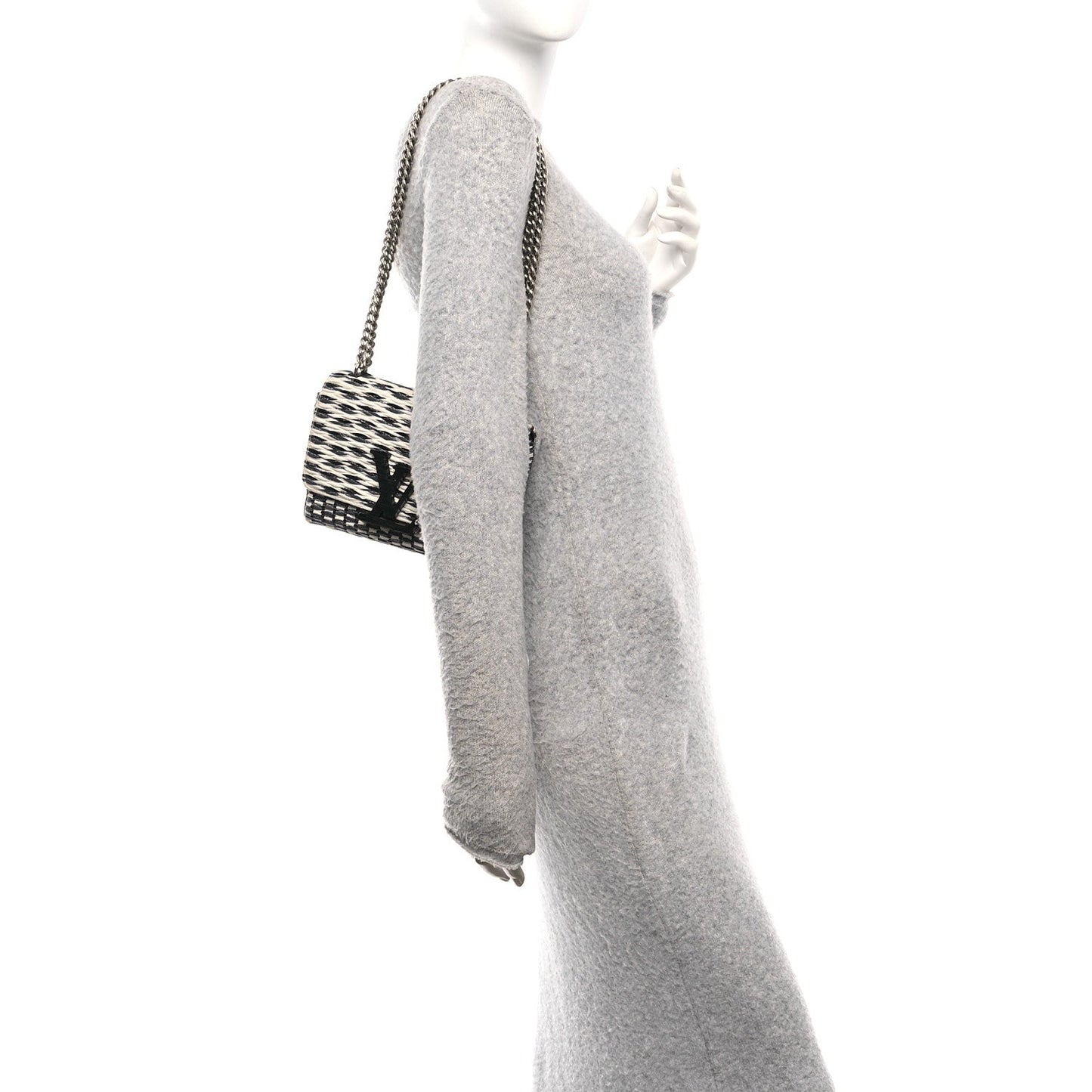 Calfskin Epi Smock Louise MM Chain Clutch Blue White Black