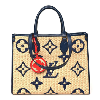 Raffia Calfskin Monogram Giant Onthego MM Blue