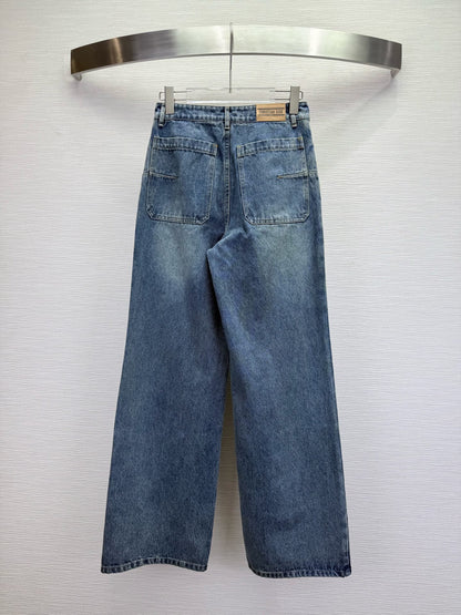CD 25SS Laser Printed Stripe Pattern Wide-Leg Jeans Blue Cotton 306516