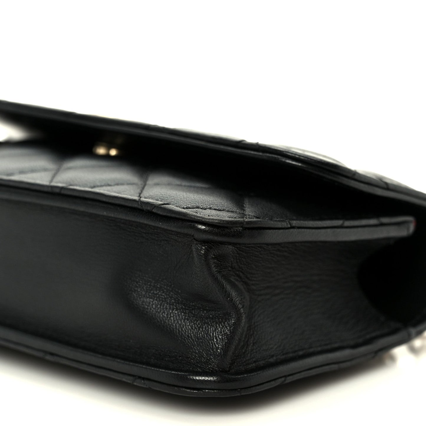 Lambskin Quilted Sweet Camellia Flap Phone Holder With Chain Black