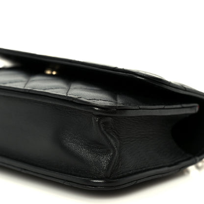 Lambskin Quilted Sweet Camellia Flap Phone Holder With Chain Black