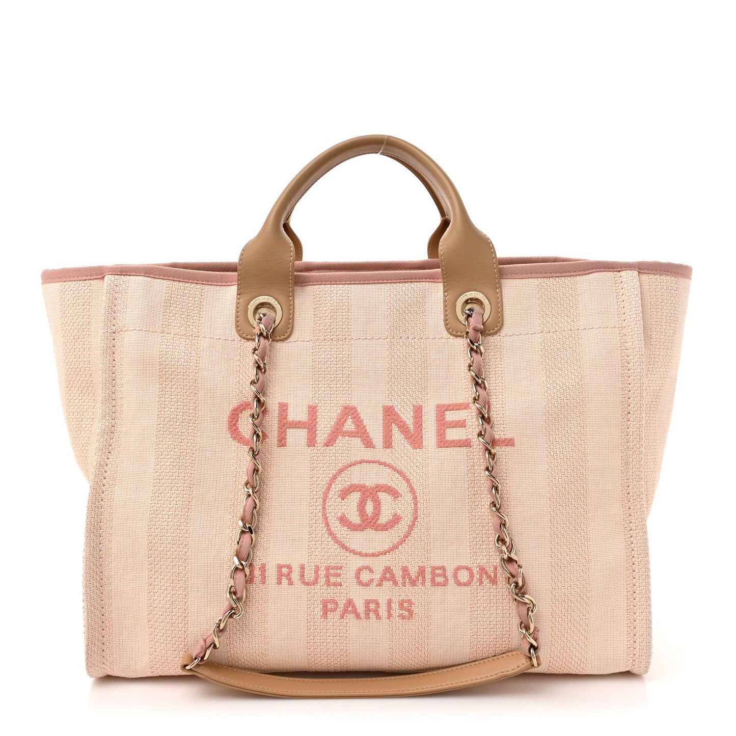 Mixed Fibers Calfskin Striped Medium Deauville Tote Light Pink