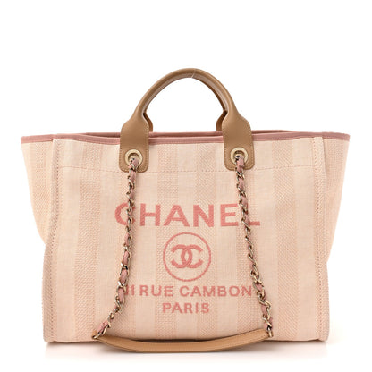Mixed Fibers Calfskin Striped Medium Deauville Tote Light Pink
