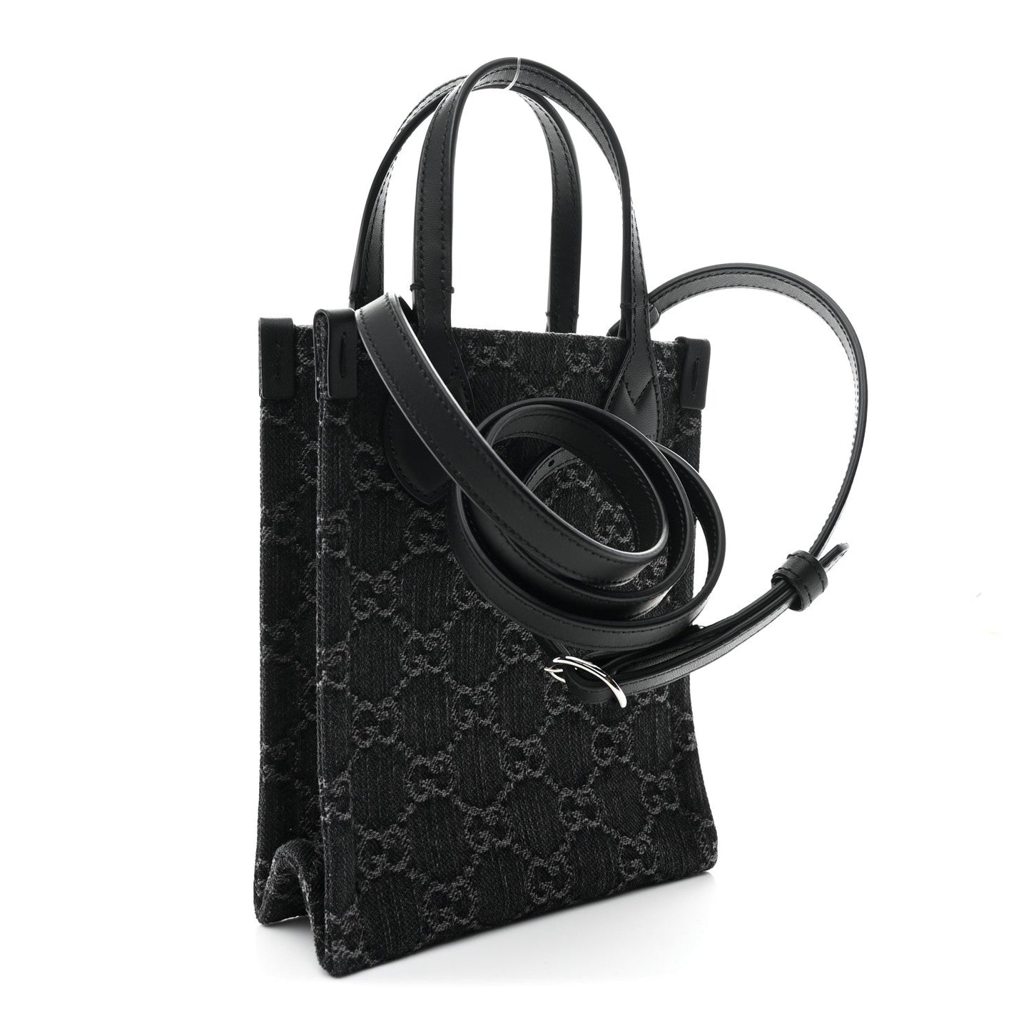 Denim GG Monogram Dollar Calfskin Mini Ophidia Tote Black Grey